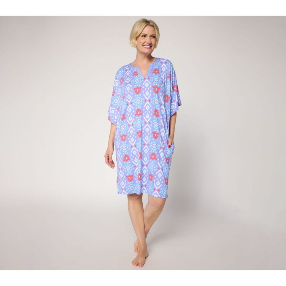 Carole Hochman Women's Dress Sz XL Caftan Stitch Detail Neckline Purple